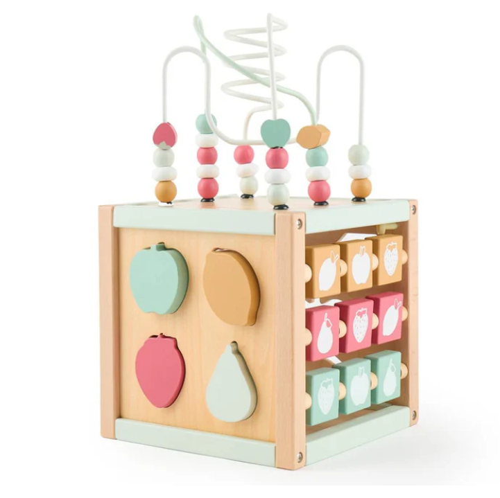 Bieco Motoriek Kubus Berry - Houten Activity kubus voor Baby´s